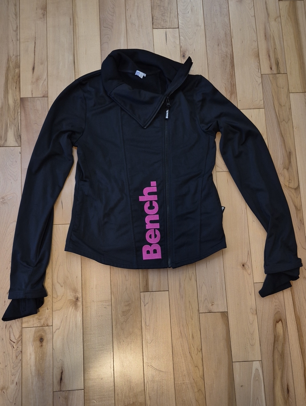 Bench Women's Size Medium Thin Black Jacket with Pink Logo